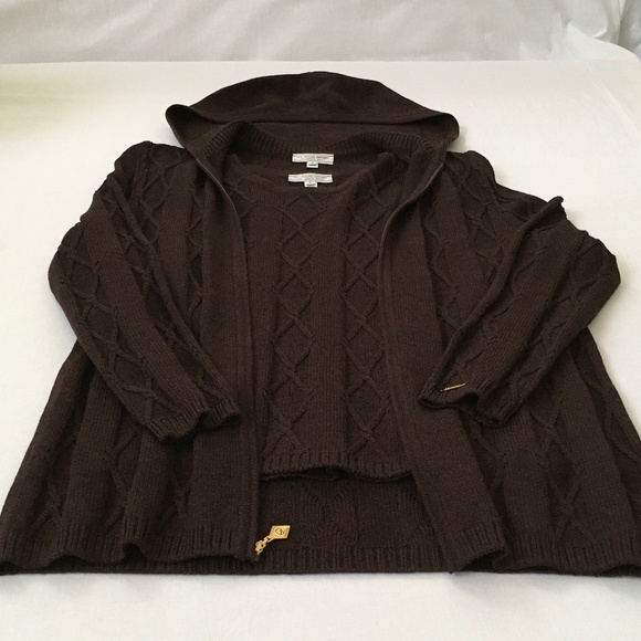ST. JOHN Santana Knit Twin Set Tank Hooded Zip Cardigan Small Brown - Picture 1 of 13